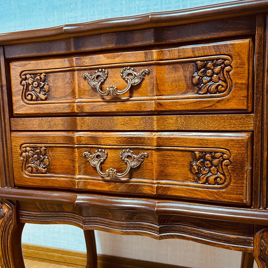 【美品】猫脚 2段チェスト コンソールテーブル アンティーク家具 花柄レリーフ