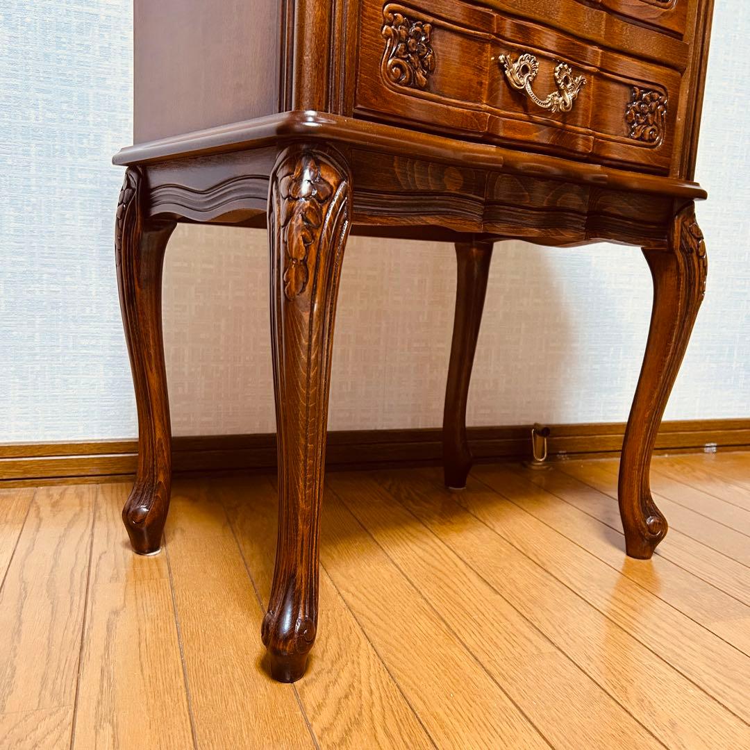 【美品】猫脚 2段チェスト コンソールテーブル アンティーク家具 花柄レリーフ