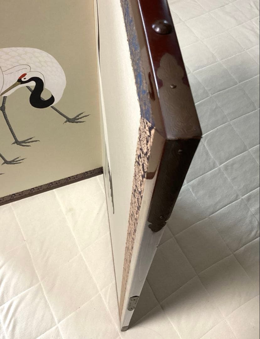 壁掛け屏風　日本画　紙本彩色　『五羽鶴』