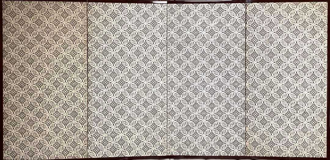 壁掛け屏風　日本画　紙本彩色　『五羽鶴』