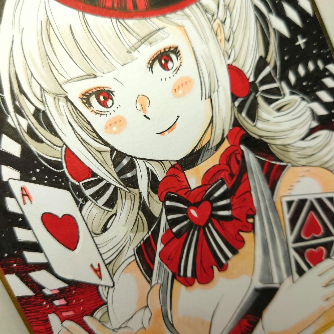 【手描きイラスト 058】オリジナル原画色紙 コピック「紅いマジシャンの女の子」