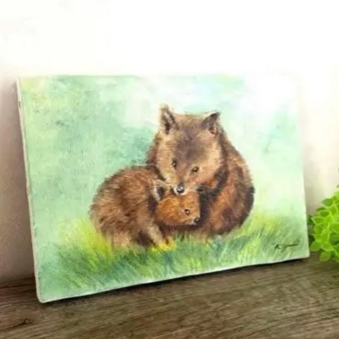 クオッカの親子　油彩画