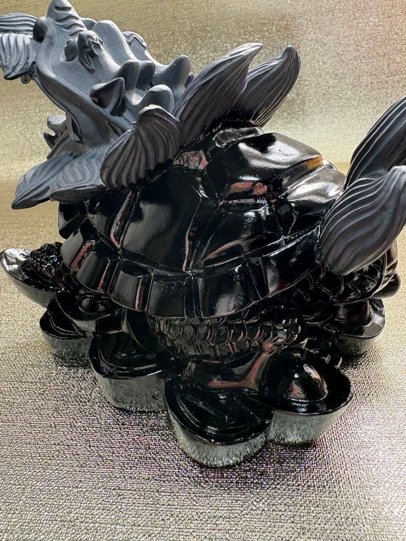 【彫刻置物】龍亀 ろんぐい オブシディアン 黒曜石　財運　金運　風水獣　開運　2