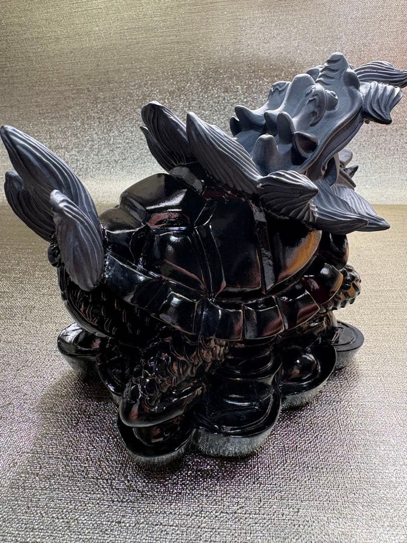 【彫刻置物】龍亀 ろんぐい オブシディアン 黒曜石　財運　金運　風水獣　開運　2