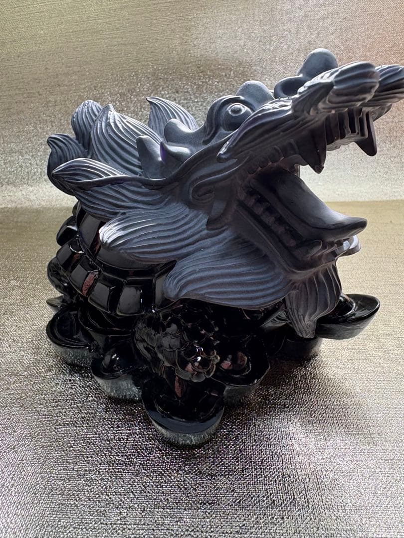 【彫刻置物】龍亀 ろんぐい オブシディアン 黒曜石　財運　金運　風水獣　開運　2