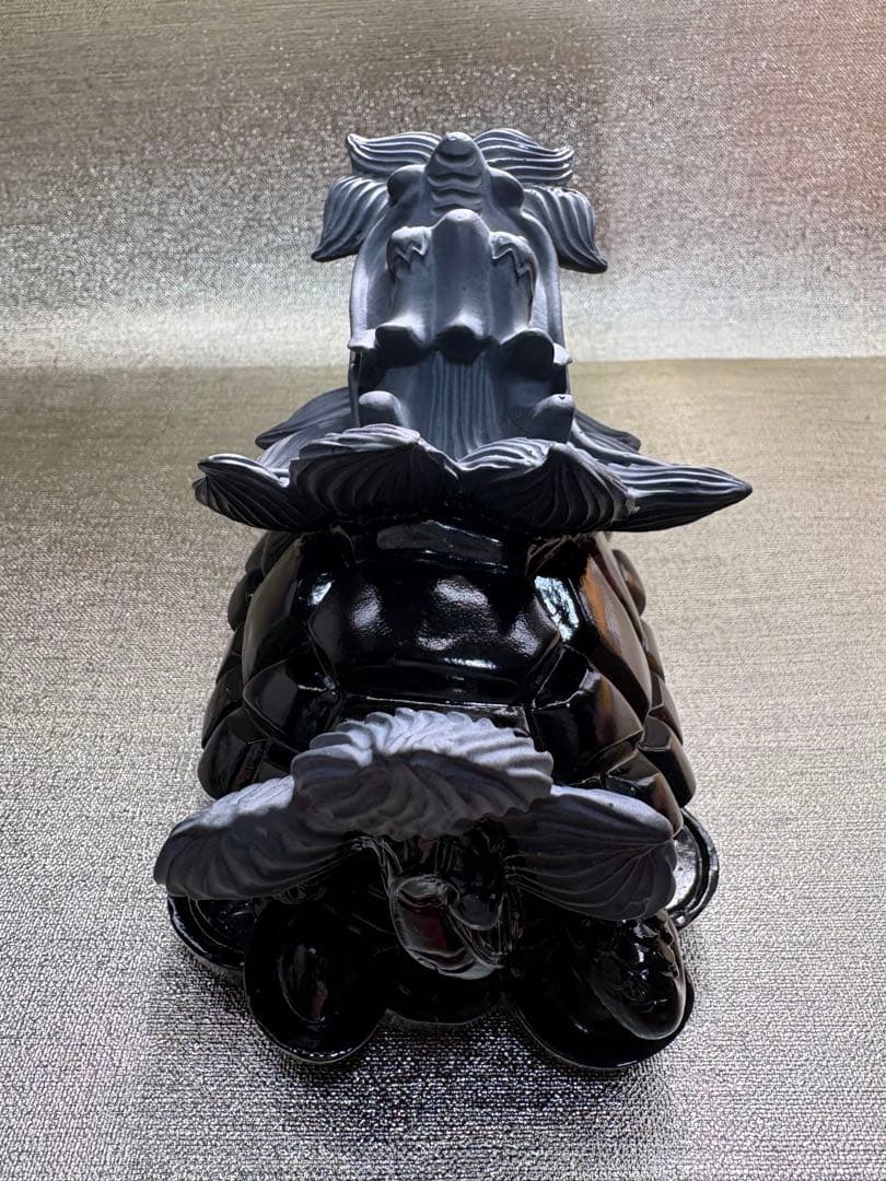 【彫刻置物】龍亀 ろんぐい オブシディアン 黒曜石　財運　金運　風水獣　開運　2