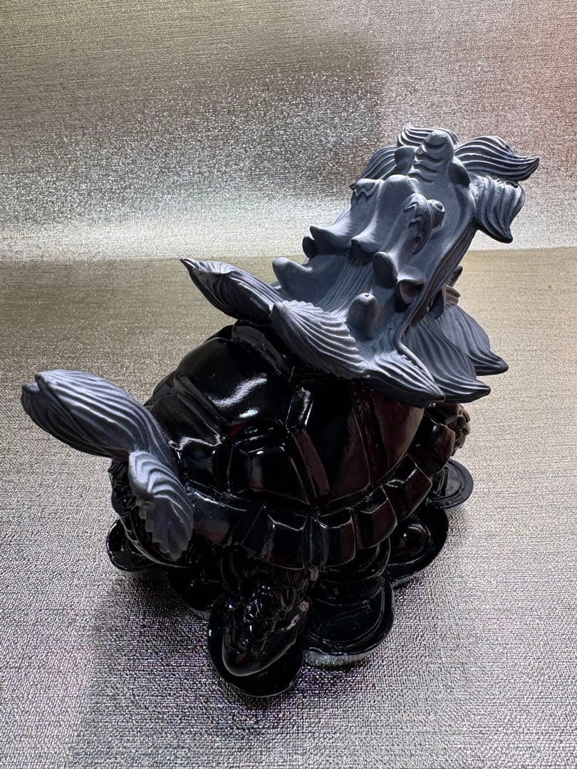 【彫刻置物】龍亀 ろんぐい オブシディアン 黒曜石　財運　金運　風水獣　開運　2