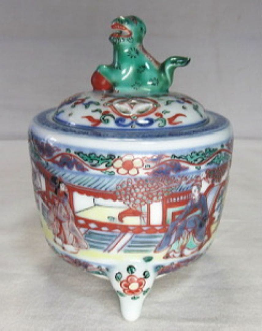 道八造　色絵中国宮廷風景図香炉