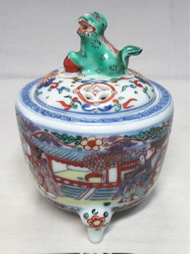 道八造　色絵中国宮廷風景図香炉