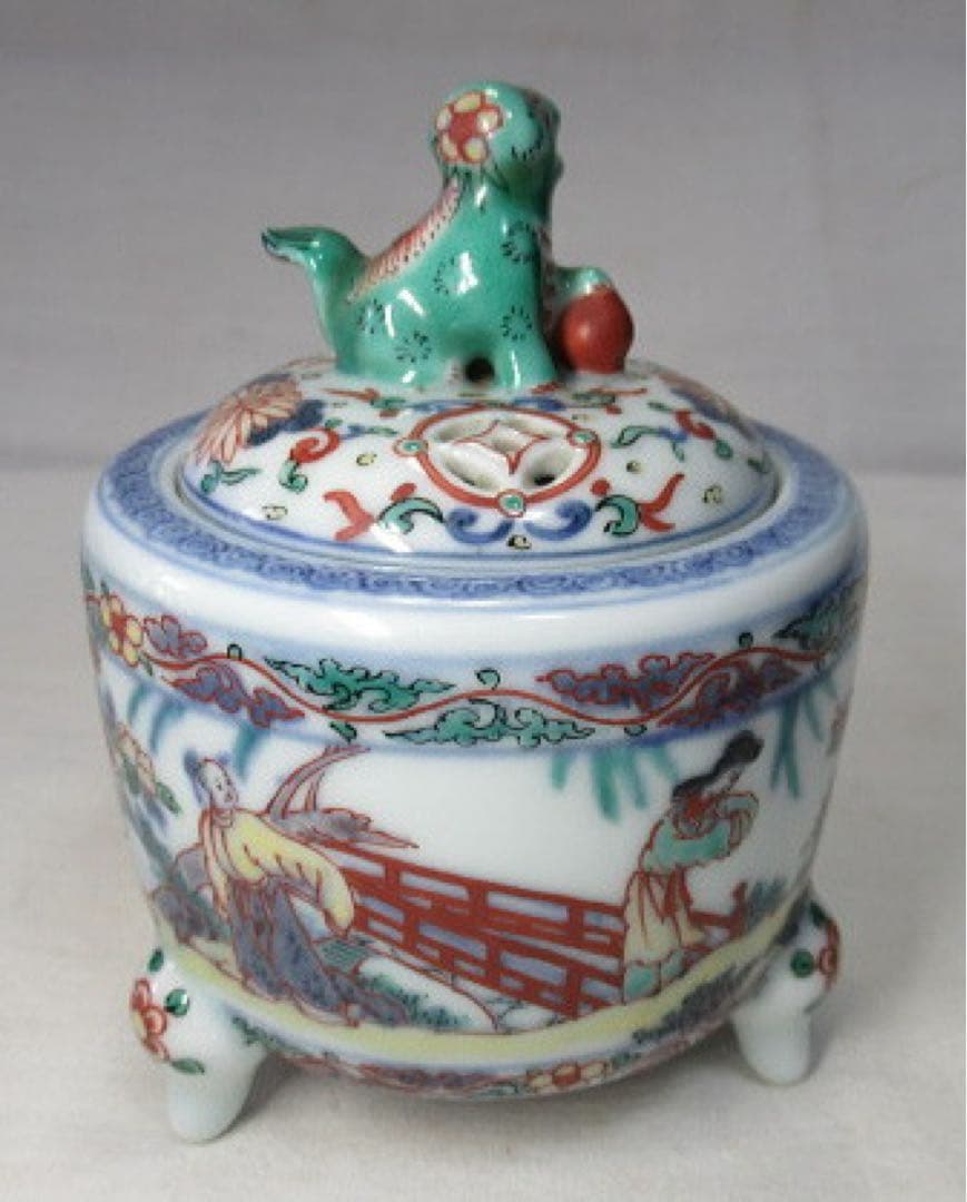 道八造　色絵中国宮廷風景図香炉