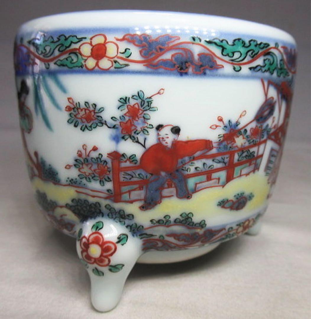 道八造　色絵中国宮廷風景図香炉