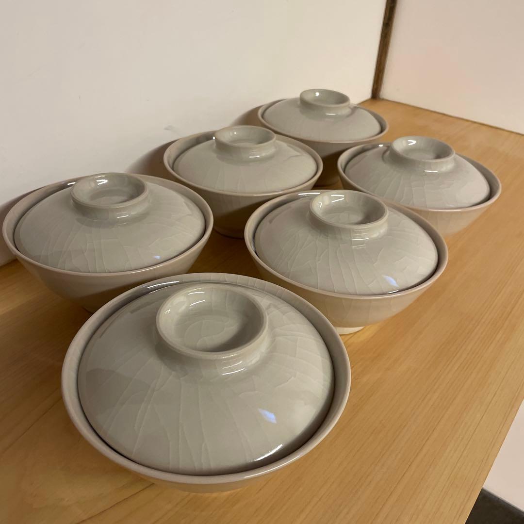 岡重利　白磁 碗　6客　共箱あり　蓋物懐石道具