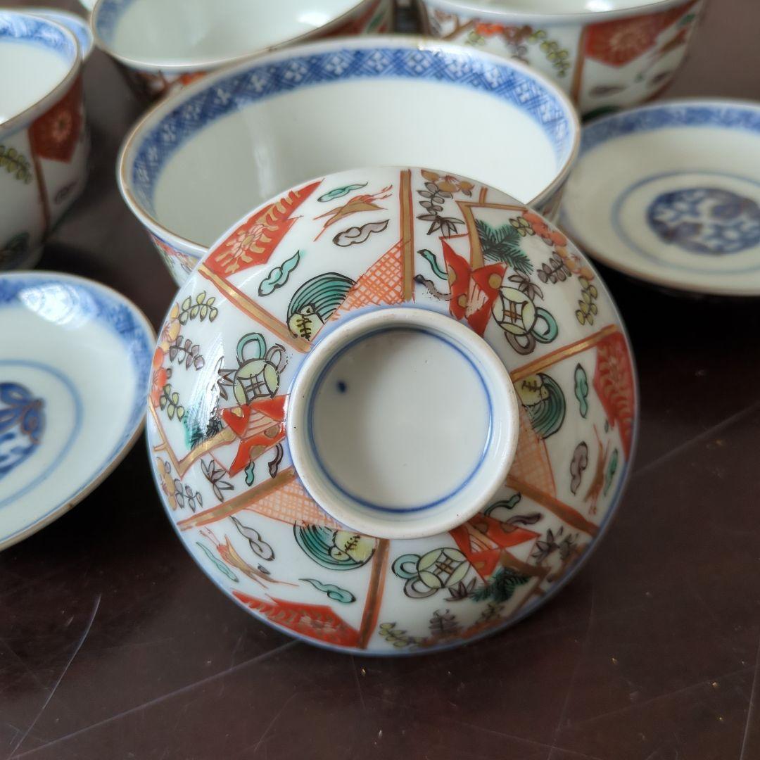 骨董 伊万里 古伊万里 蓋茶碗 色絵 金彩 煮物碗 アンティーク 5つ〜