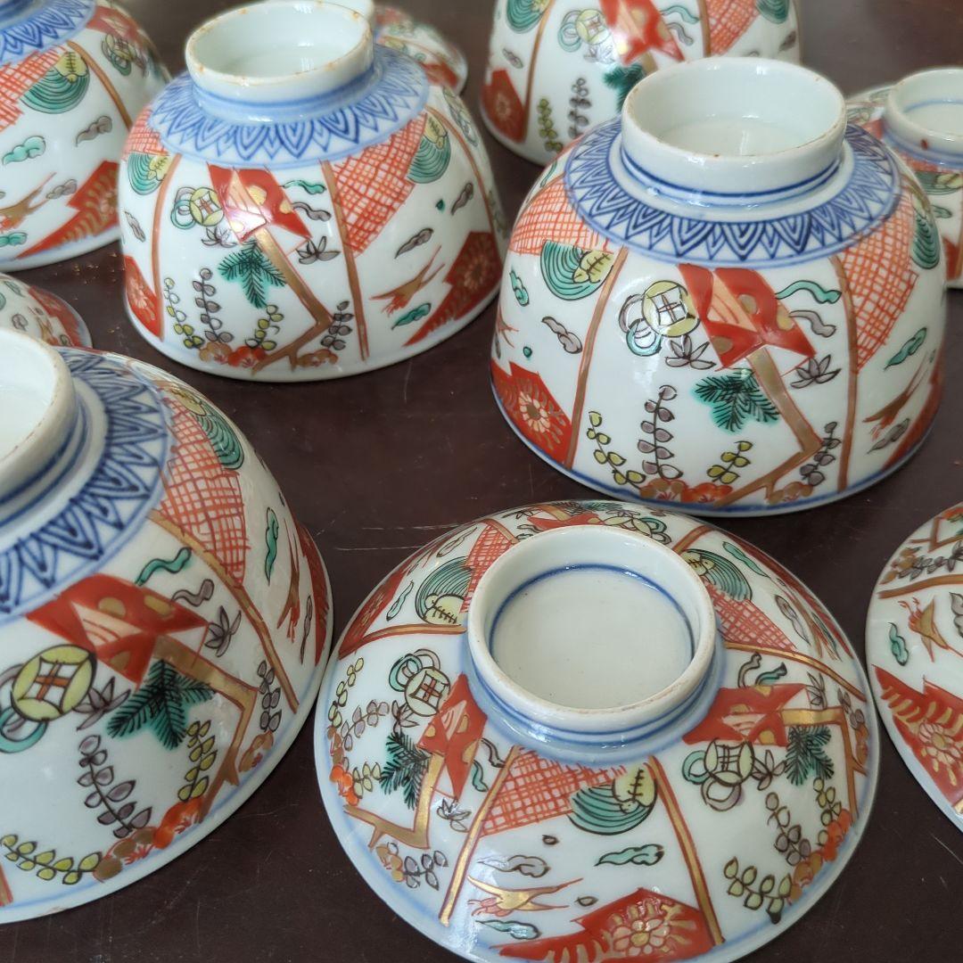 骨董 伊万里 古伊万里 蓋茶碗 色絵 金彩 煮物碗 アンティーク 5つ〜