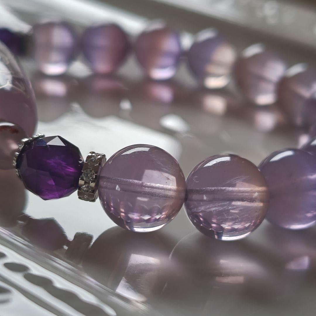 銀線、双頭蓮観音天珠×フローライト×アメジスト