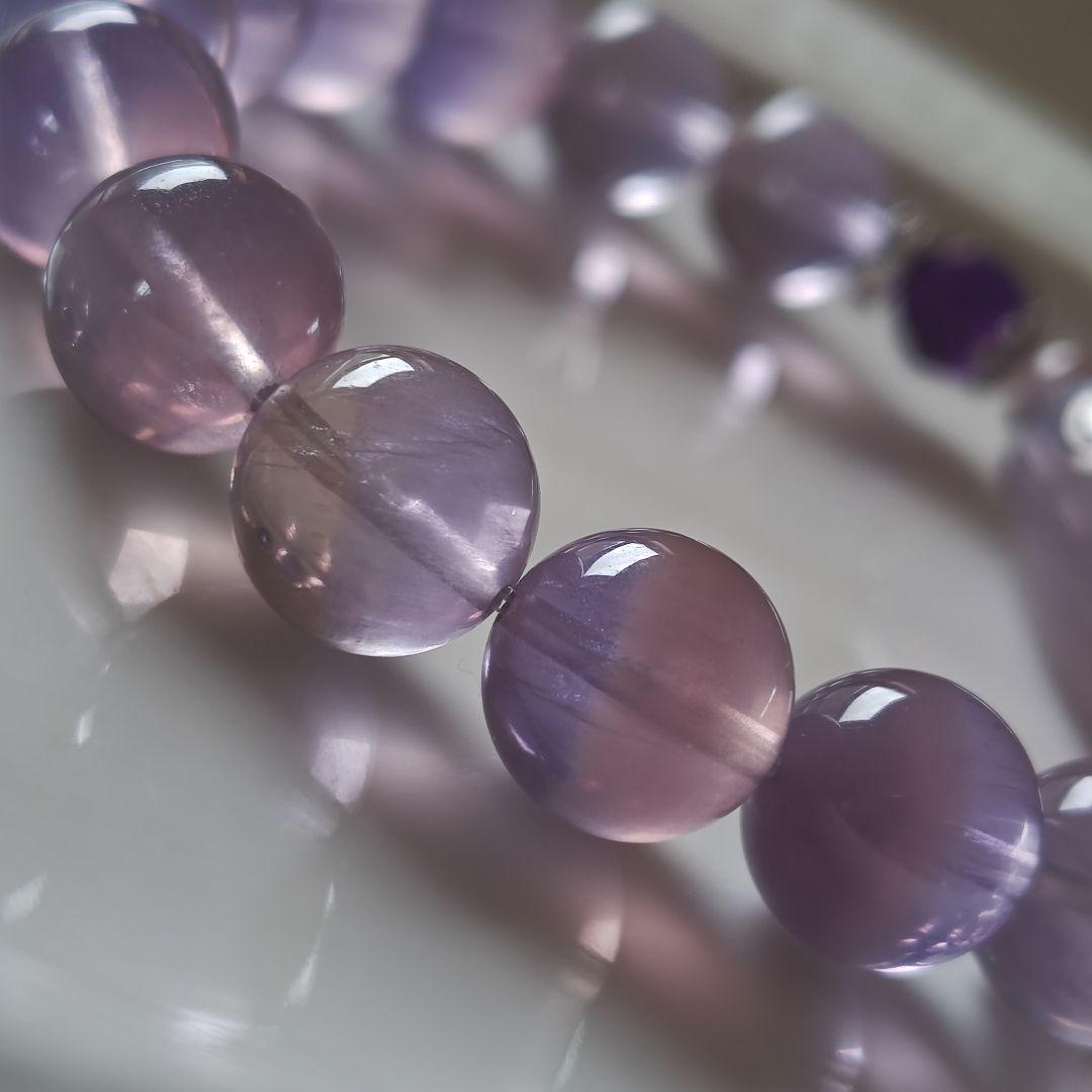 銀線、双頭蓮観音天珠×フローライト×アメジスト