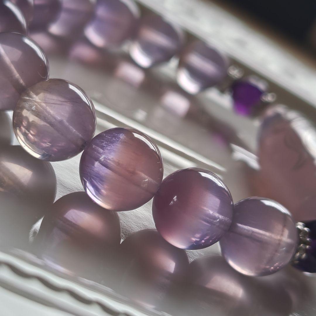 銀線、双頭蓮観音天珠×フローライト×アメジスト