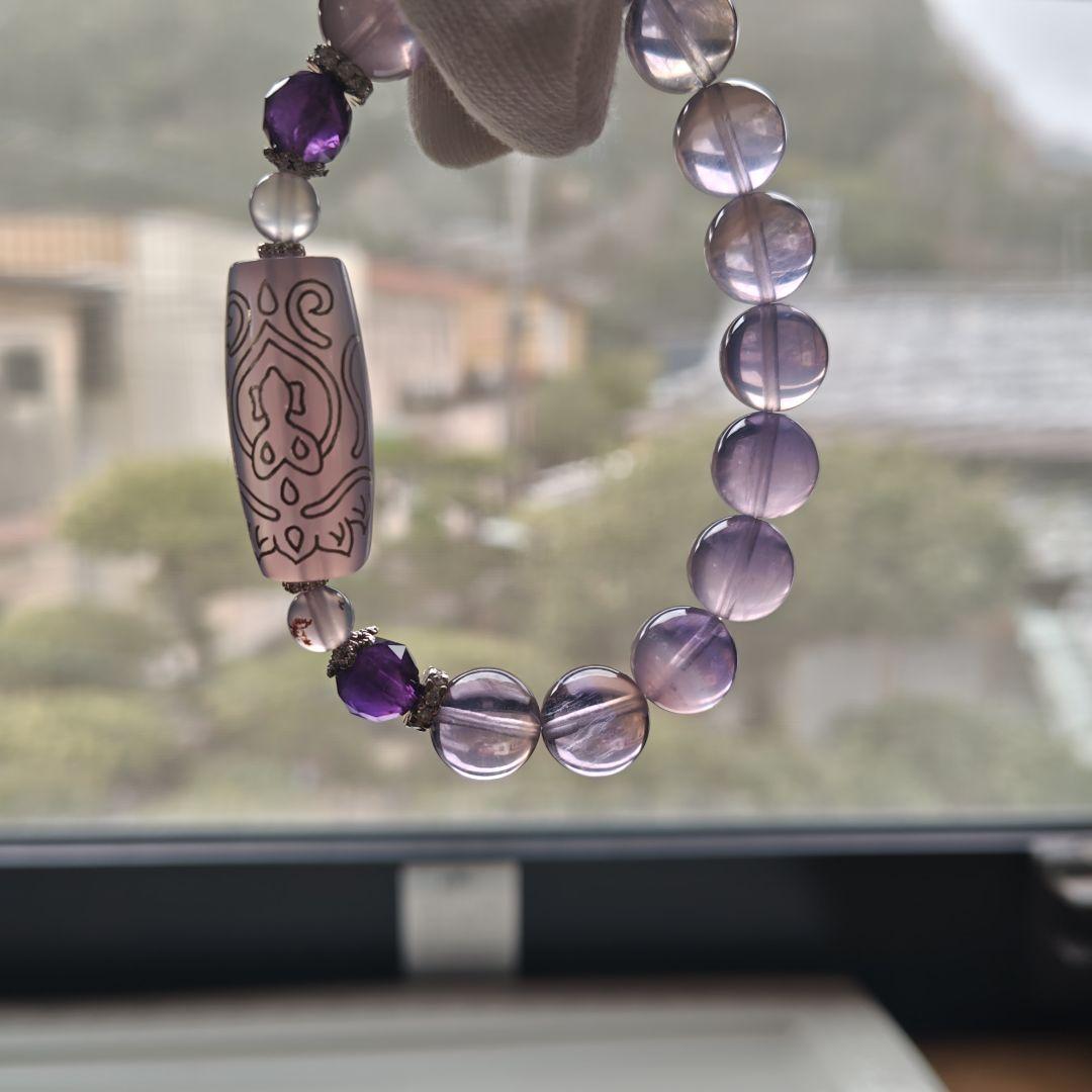 銀線、双頭蓮観音天珠×フローライト×アメジスト