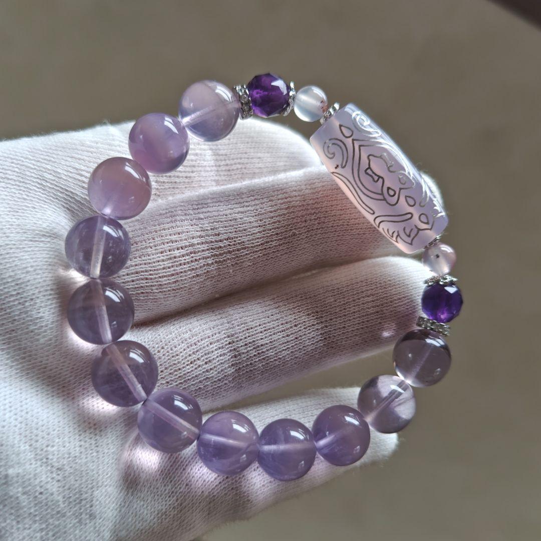 銀線、双頭蓮観音天珠×フローライト×アメジスト