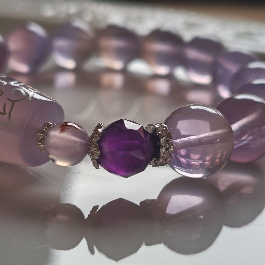 銀線、双頭蓮観音天珠×フローライト×アメジスト