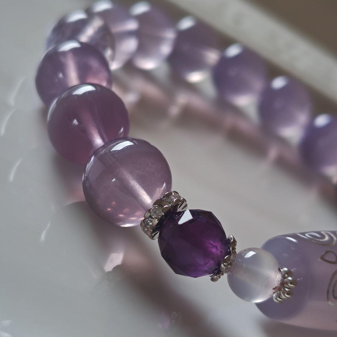 銀線、双頭蓮観音天珠×フローライト×アメジスト
