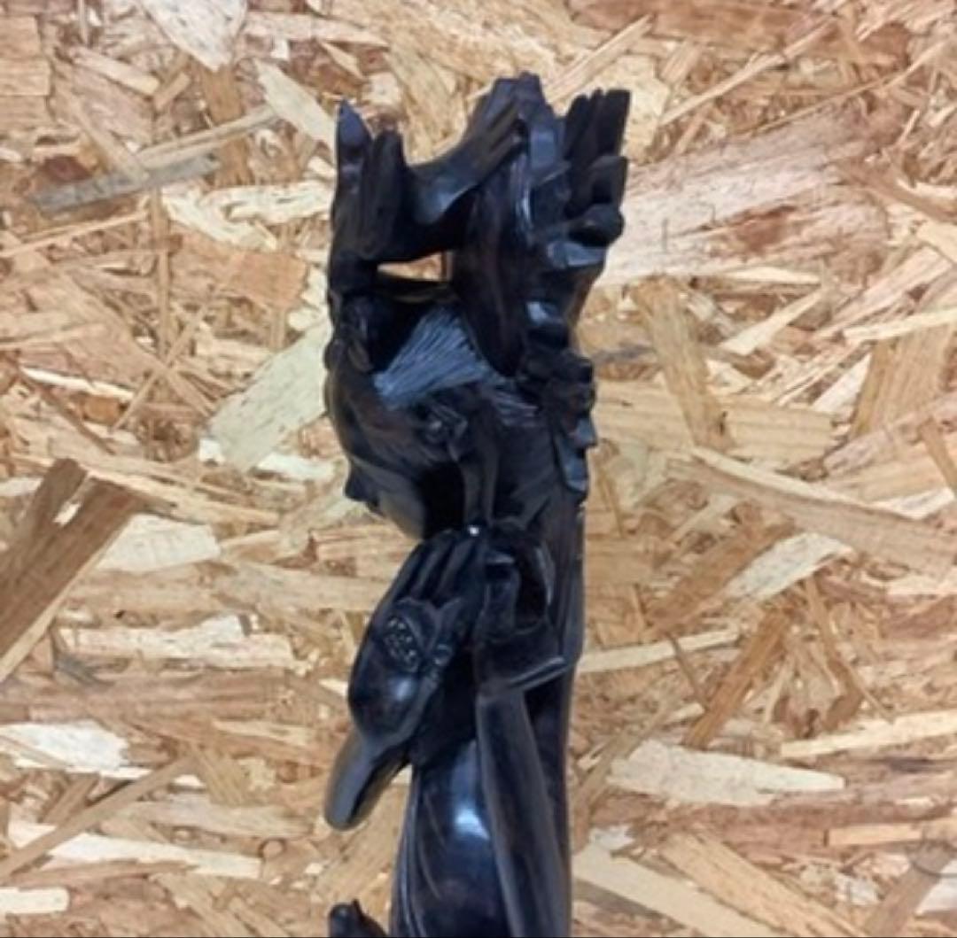 アジアン木彫り像 女性 彫刻 置物 民芸品 インテリア 昭和レトロ(Q-15)