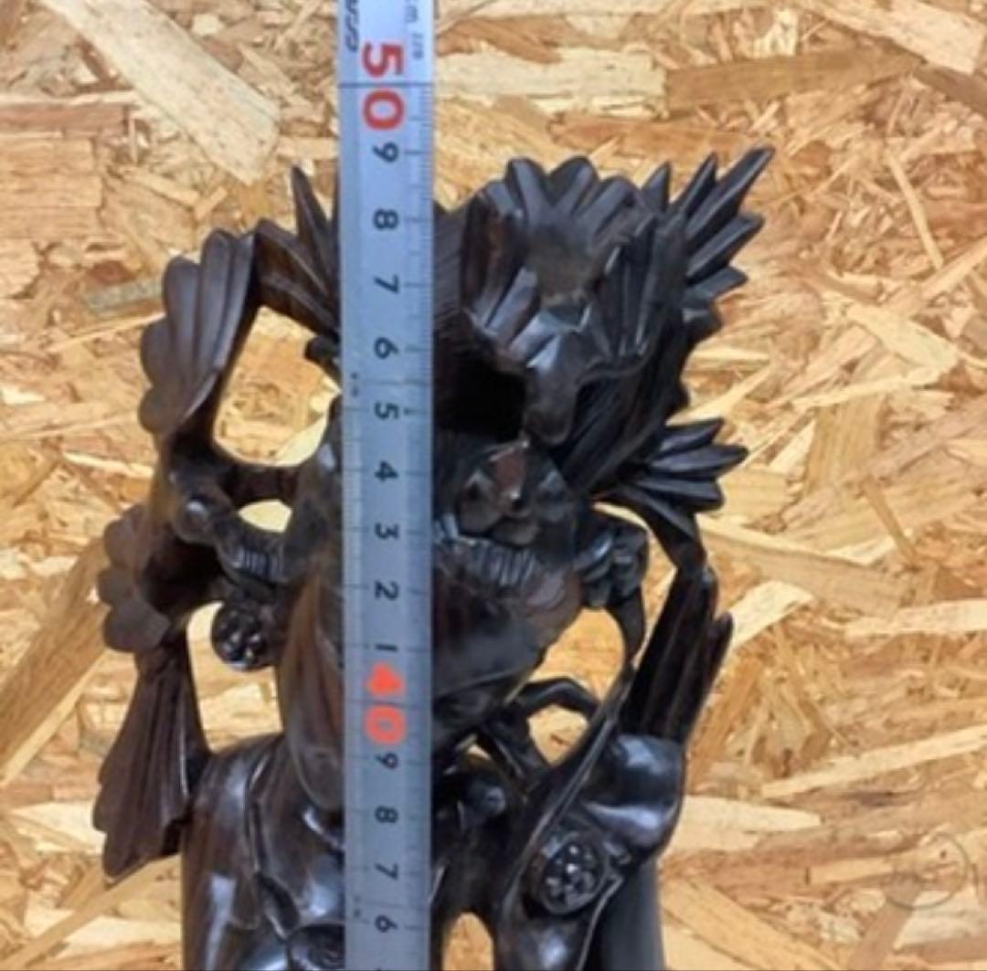 アジアン木彫り像 女性 彫刻 置物 民芸品 インテリア 昭和レトロ(Q-15)