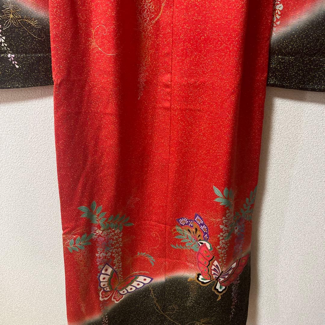 七五三　7歳　作り帯　正絹　赤　黒　蝶　アンティーク　フルセット 赤黒 金彩