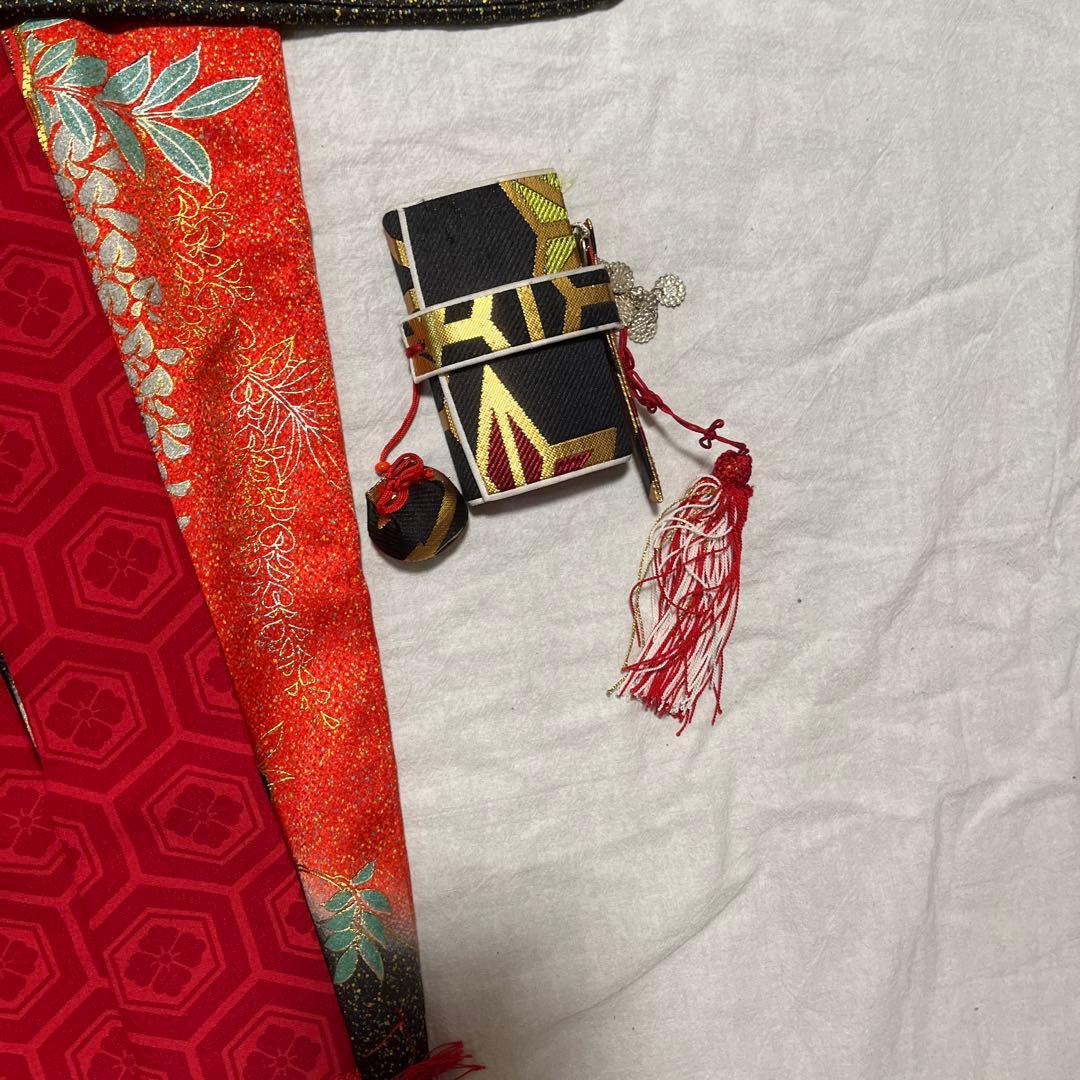 七五三　7歳　作り帯　正絹　赤　黒　蝶　アンティーク　フルセット 赤黒 金彩