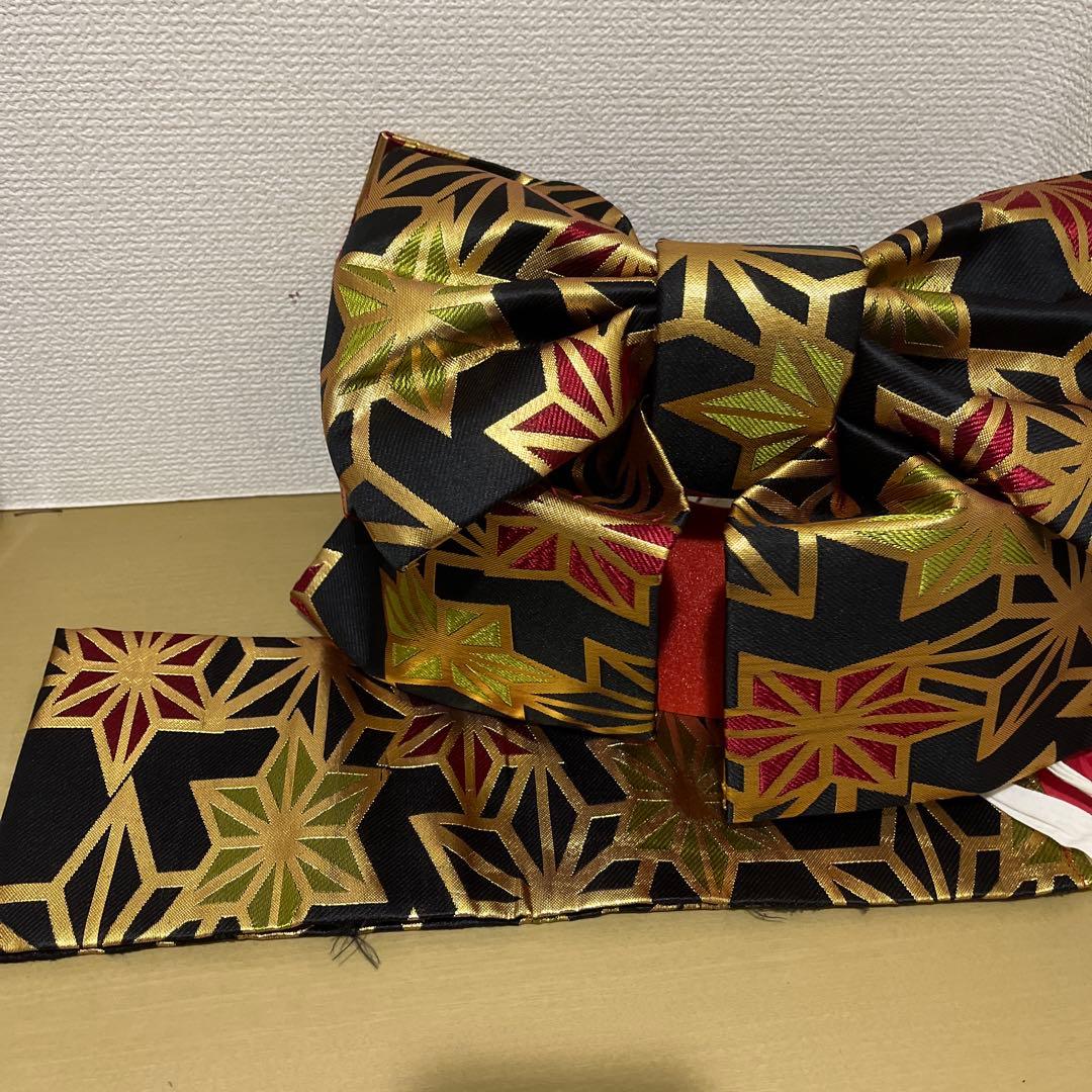 七五三　7歳　作り帯　正絹　赤　黒　蝶　アンティーク　フルセット 赤黒 金彩