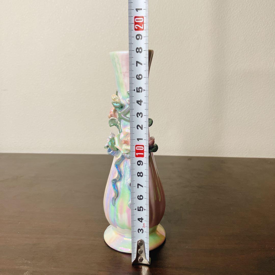 Mario Valentino？　陶器製花瓶 ピンクと緑のストライプ