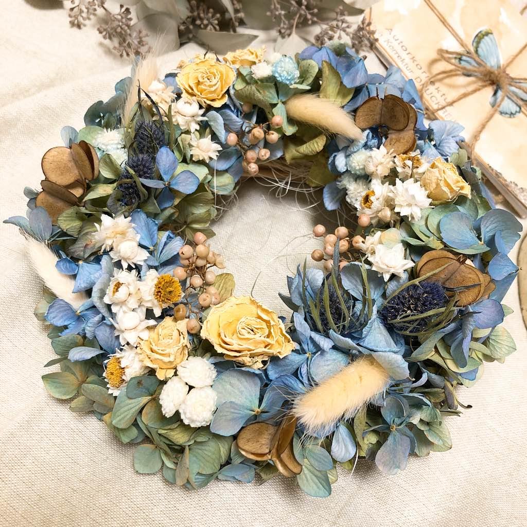 めい＆かいママ 様 確認用 ブルーグリーン 紫陽花と薔薇 ドライフラワー リース
