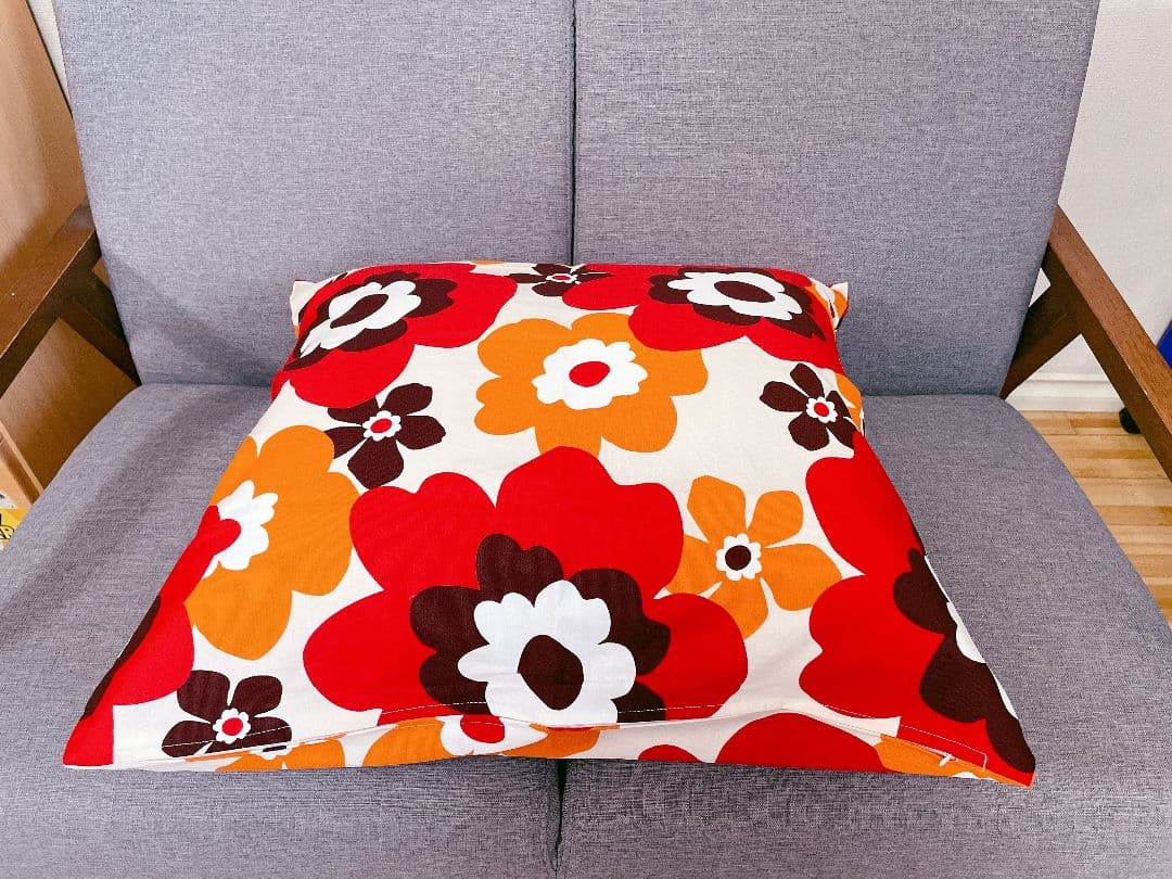 花柄ビッグクッション座布団カバー60×60cm フフラ：サンシャインレッド4枚