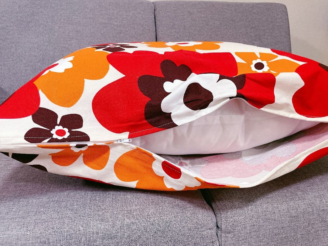 花柄ビッグクッション座布団カバー60×60cm フフラ：サンシャインレッド4枚