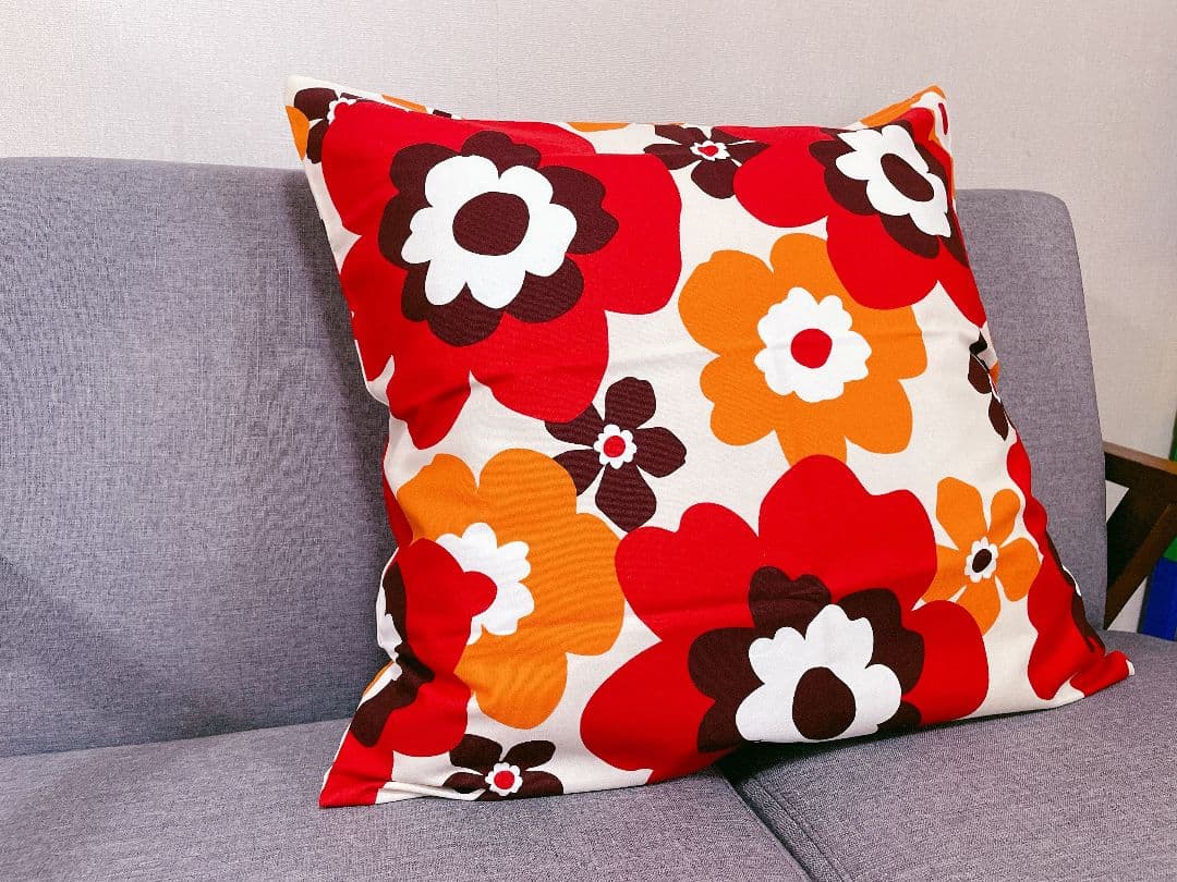花柄ビッグクッション座布団カバー60×60cm フフラ：サンシャインレッド4枚