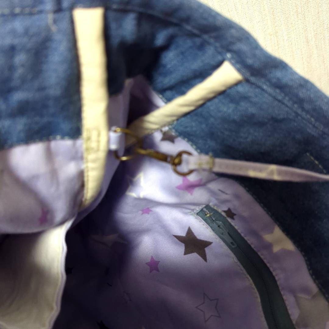 ハンドメイド　リメイク　バッグ　デニム　編み上げデザイン　トートバッグ　ポーチ付