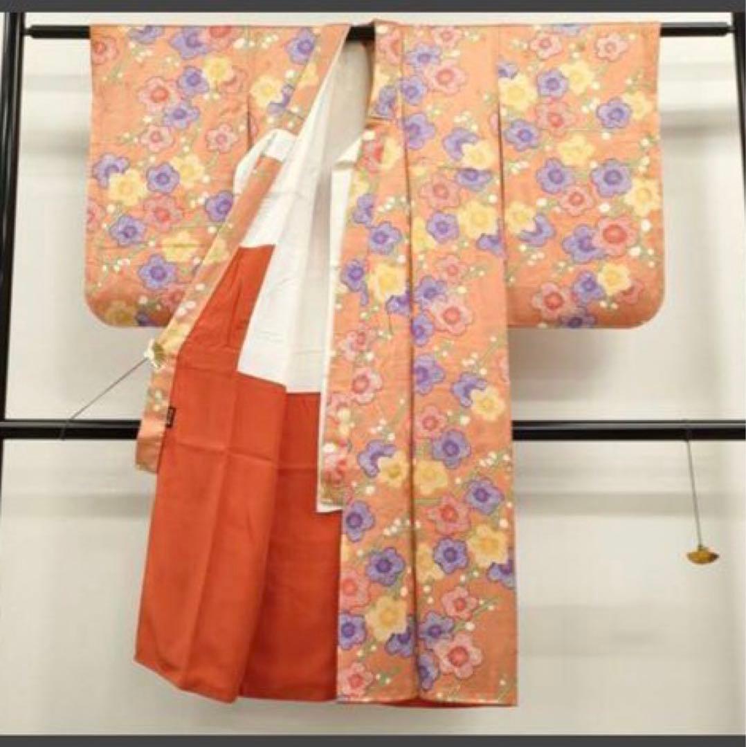 七五三豪華正絹7歳フルセット‼️可愛いオレンジ絞り柄花々煌びやか際立つ⭐︎作り帯付き