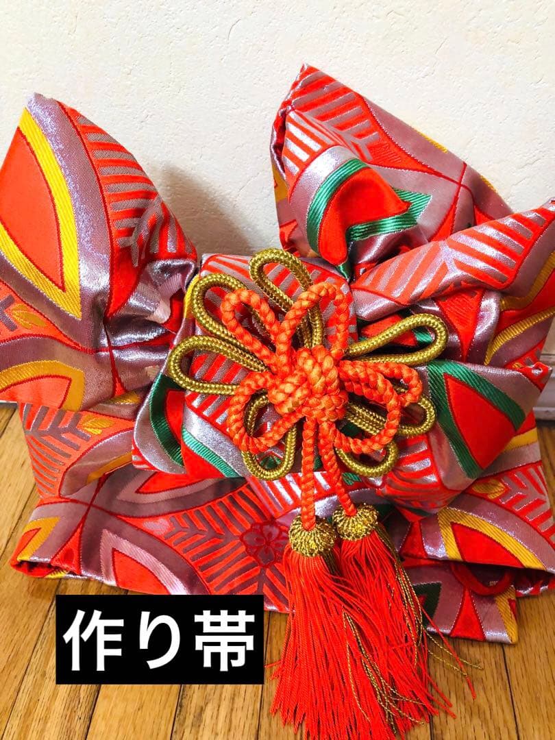 七五三豪華正絹7歳フルセット‼️可愛いオレンジ絞り柄花々煌びやか際立つ⭐︎作り帯付き