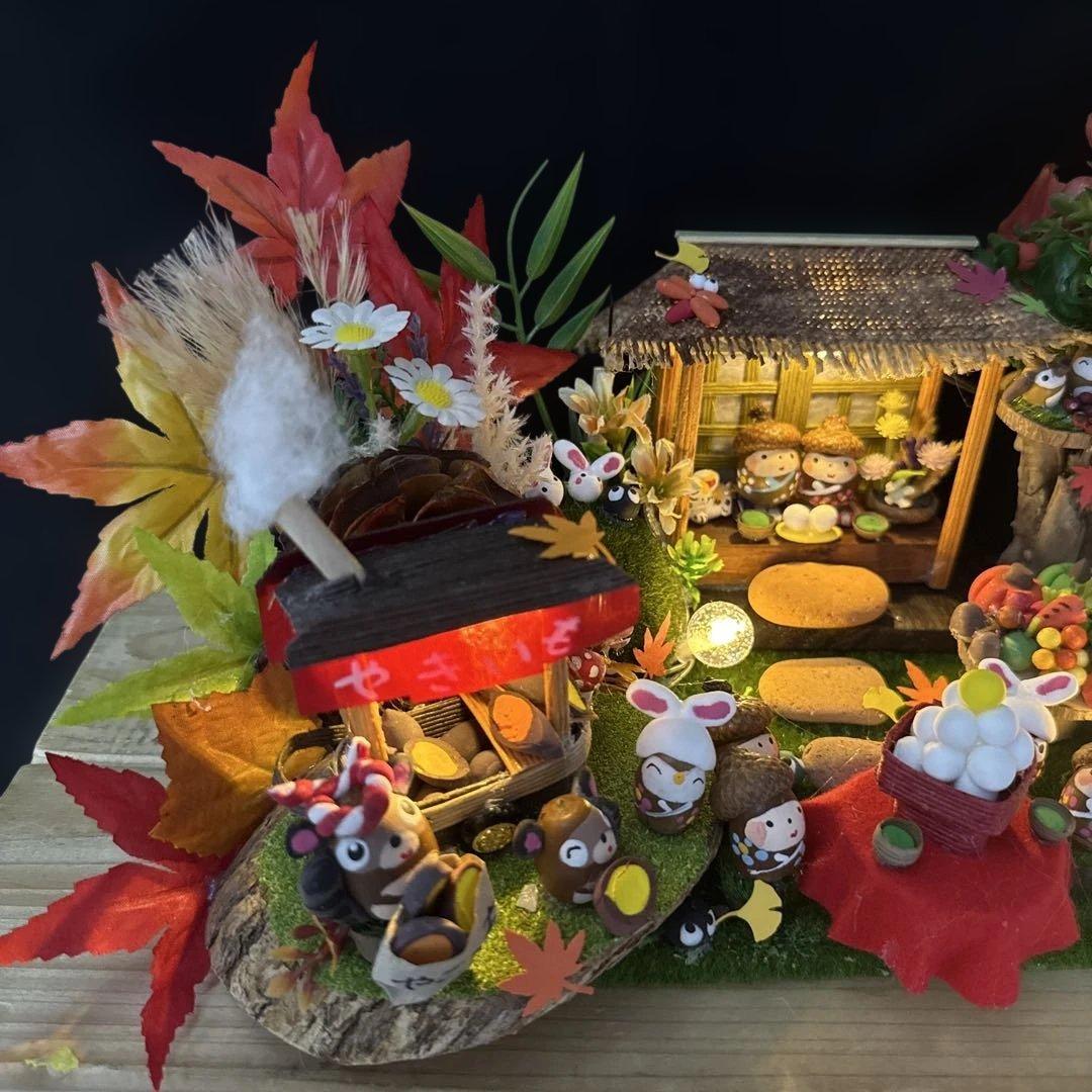 どんぐりアート♡秋のライト付きオブジェ♡