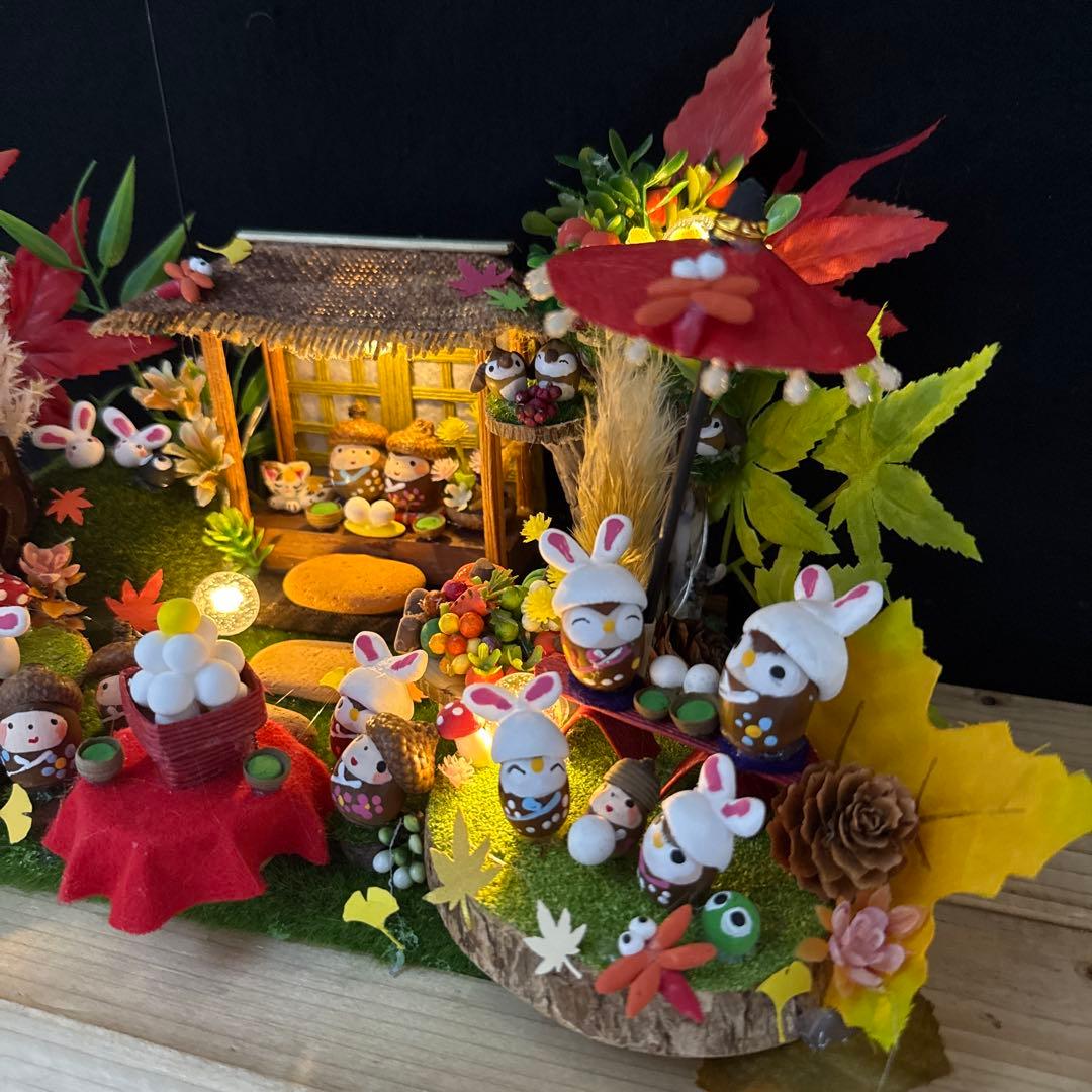 どんぐりアート♡秋のライト付きオブジェ♡