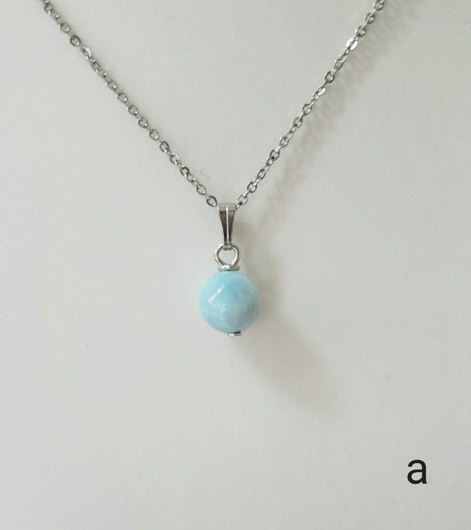 売却済み　487　ラリマー　8mm　ネックレス　サージカルステンレス　a