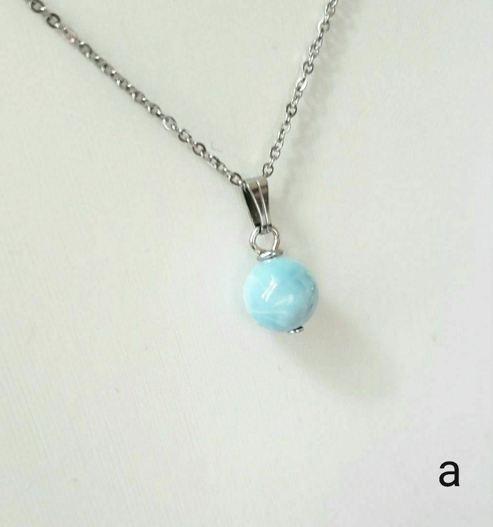 売却済み　487　ラリマー　8mm　ネックレス　サージカルステンレス　a