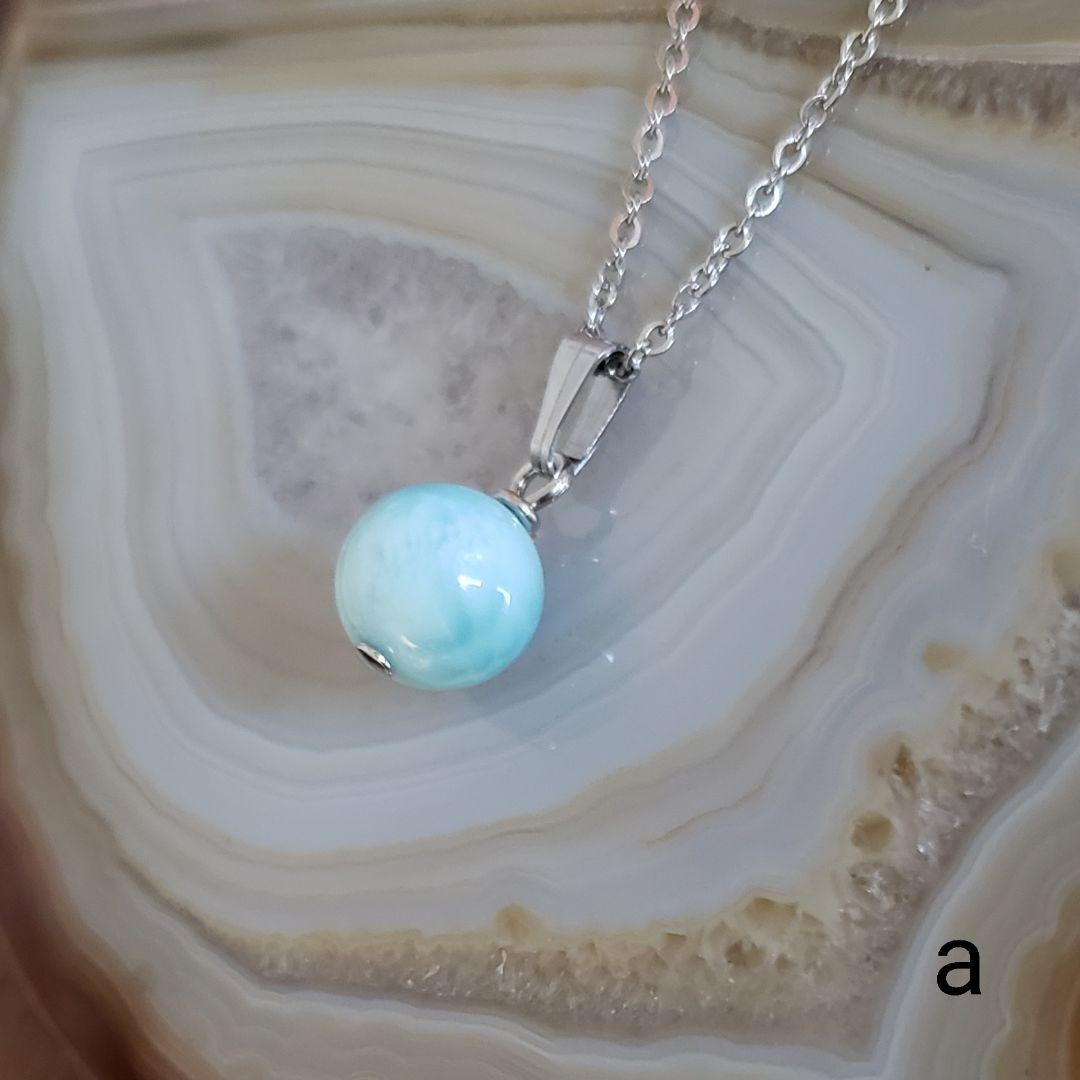 売却済み　487　ラリマー　8mm　ネックレス　サージカルステンレス　a