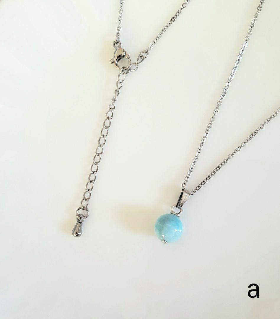 売却済み　487　ラリマー　8mm　ネックレス　サージカルステンレス　a