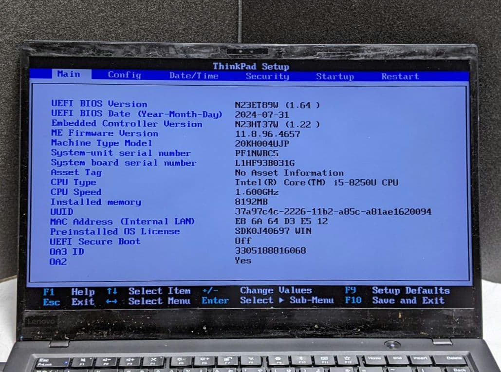 [ジャンクC] X1 Carbon gen6 ( 八世i5/8G/スト無 )
