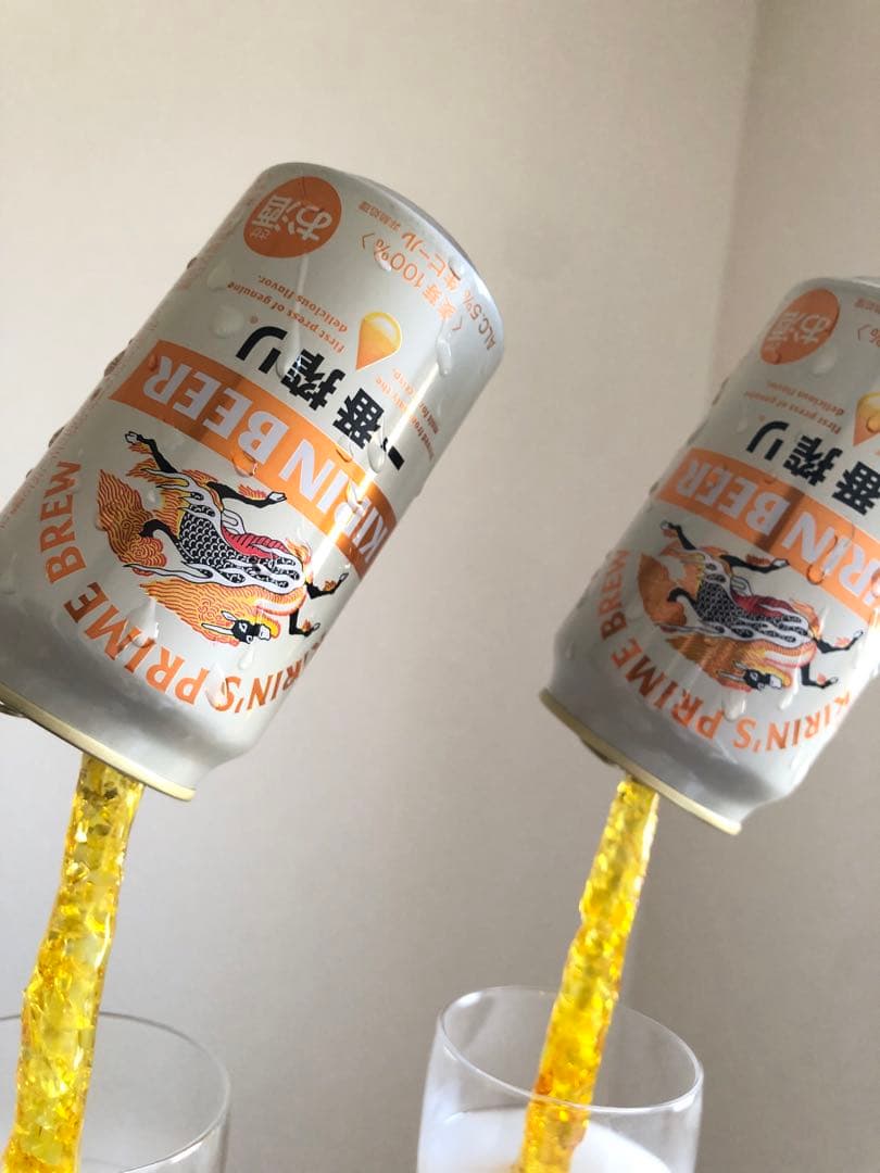 akijude　持ち上げビール　麒麟一番搾り　スーパードライ