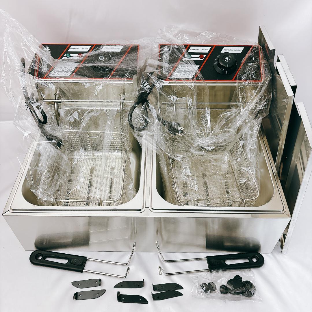 【新品未使用】電気フライヤー 業務用 二槽式 12L 大容量 100/‎110Ⅴ