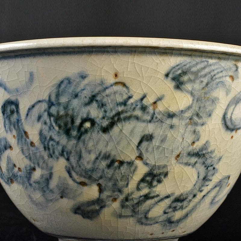 九谷焼　古九谷　染付　神獣文　鉢　時代箱付　V　R7217