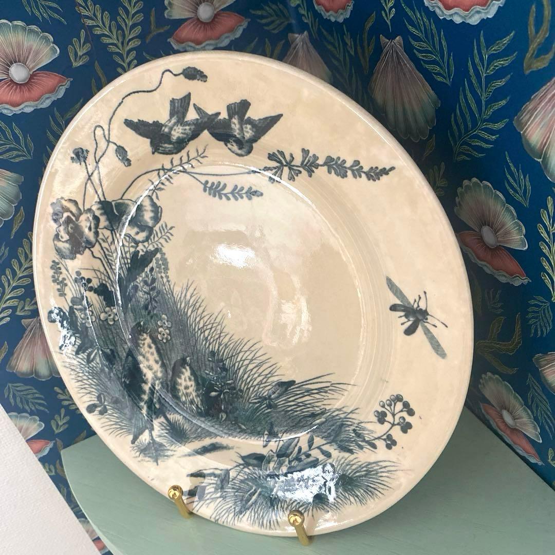 フランス　アンティーク　Bordeaux ボルトー釜プレー ト小鳥　ツバメ