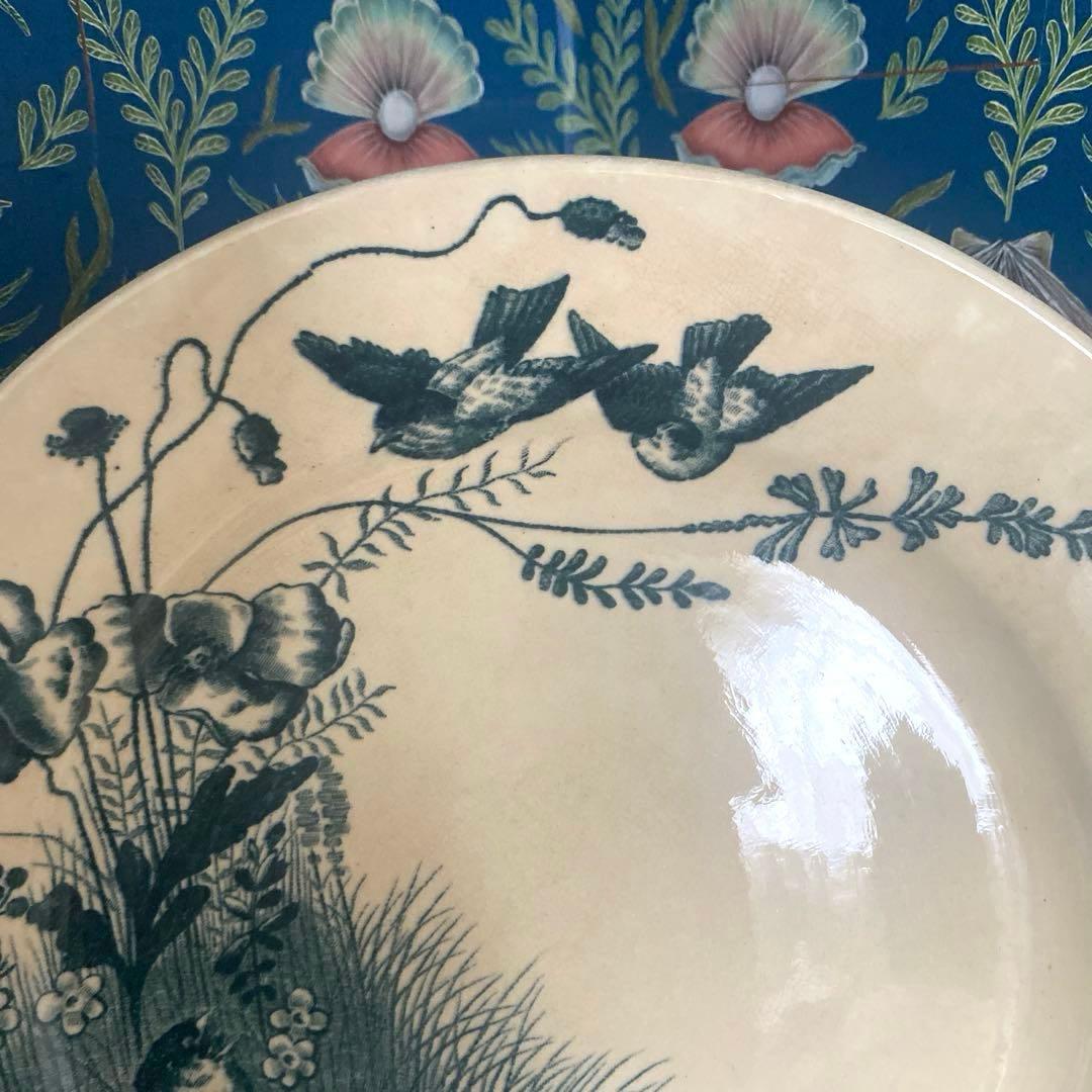 フランス　アンティーク　Bordeaux ボルトー釜プレー ト小鳥　ツバメ